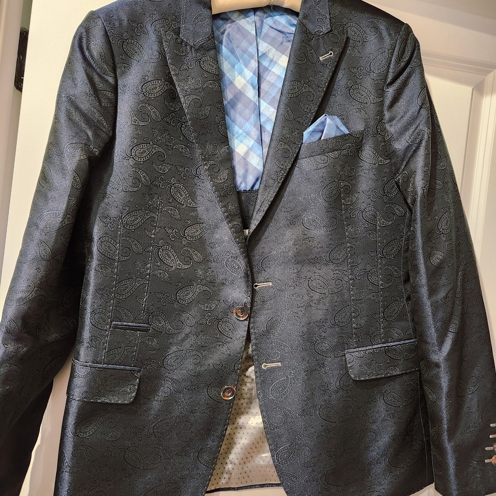 MACEOO"Elegance" Paisley Men's Blazer In Dark Navy. Rare Luxury Design.